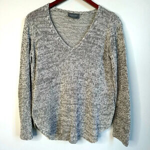 Wooden Ships Cotton Blend Gray‎ White Open Knit Lightweight V-neck Sweater